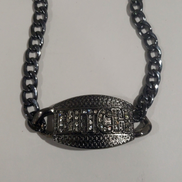 Silver-Tone Bold Statement Necklace Sparkling Lettering, Women's Fashion Jewelry - Picture 3 of 7